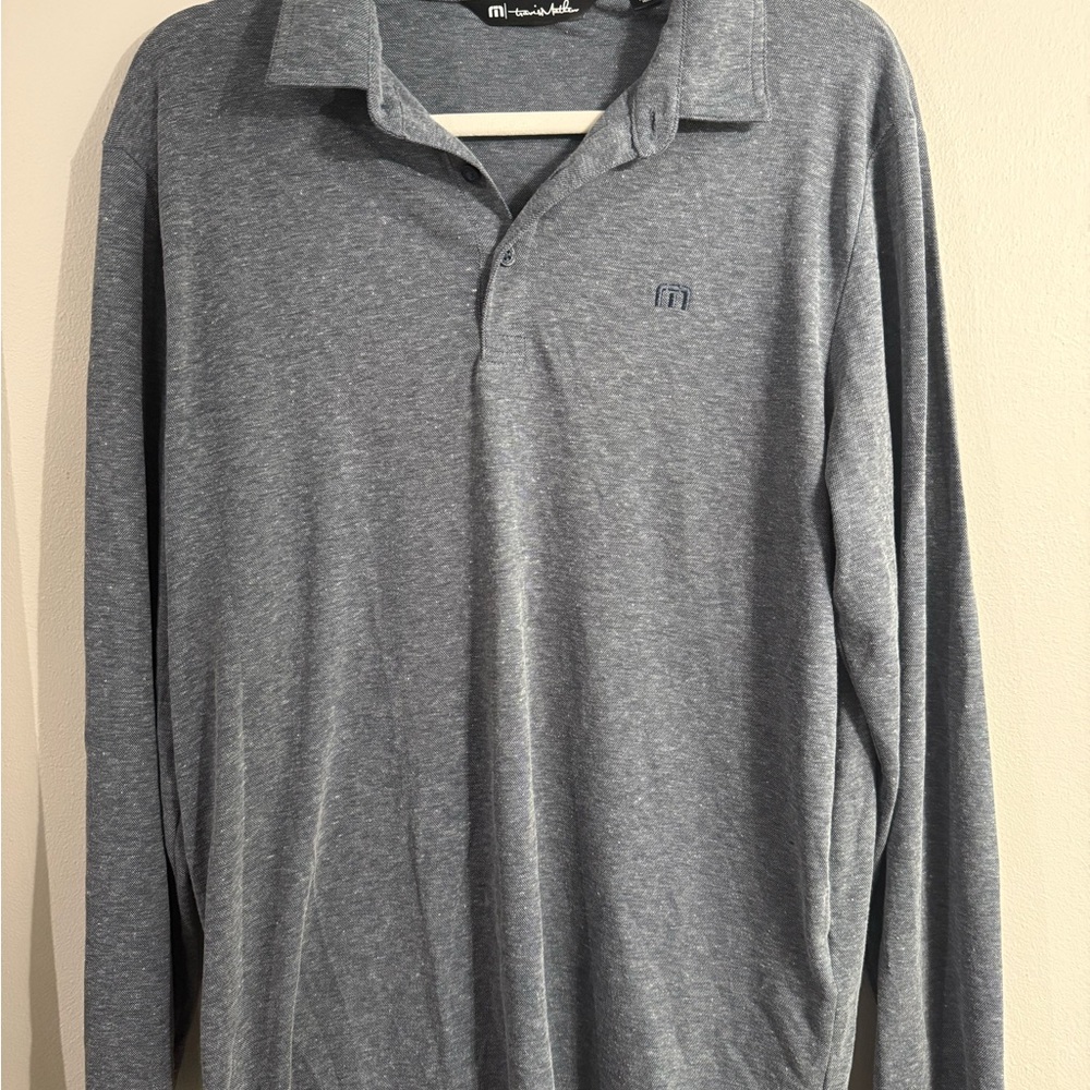Travis Mathew Men's Long Sleeve Heathered Polo - Gray- medium
